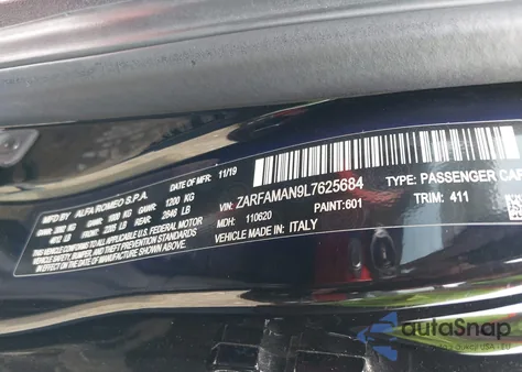 2020 Alfa Romeo Giulia Rwd from USA, damaged, VIN ZARFAMAN9L7625684